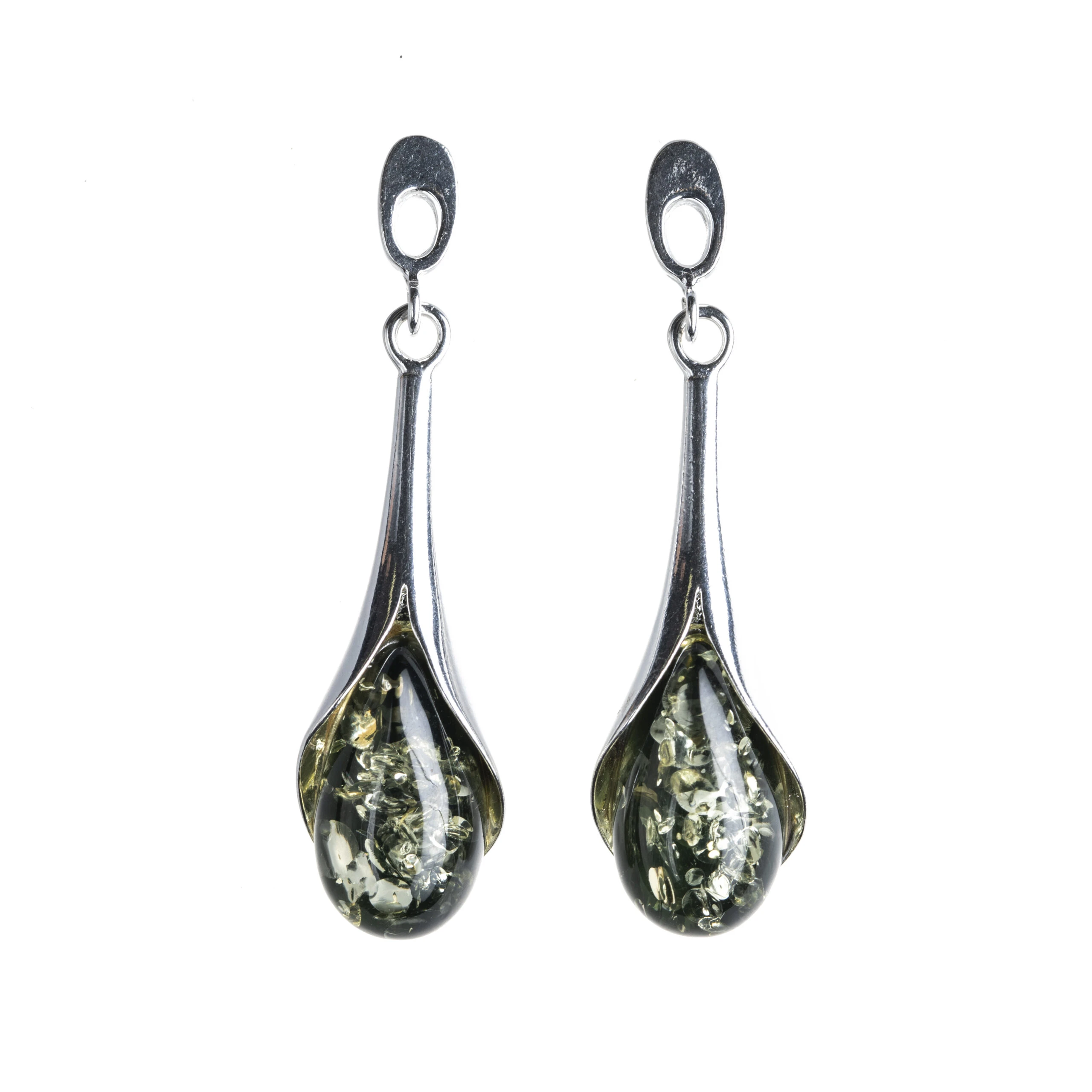Thumbnail of Victoria earrings in silver with green amber