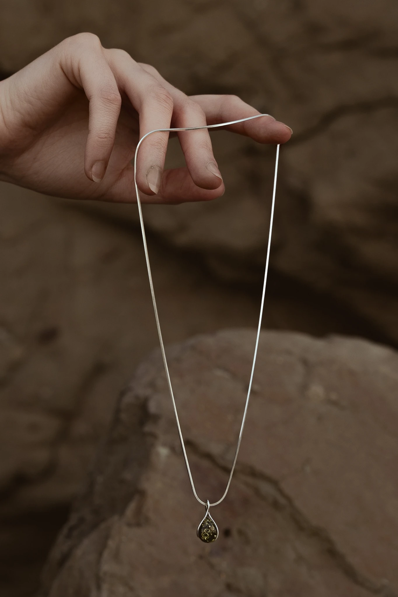 Thumbnail of Victoria silver necklace with green amber