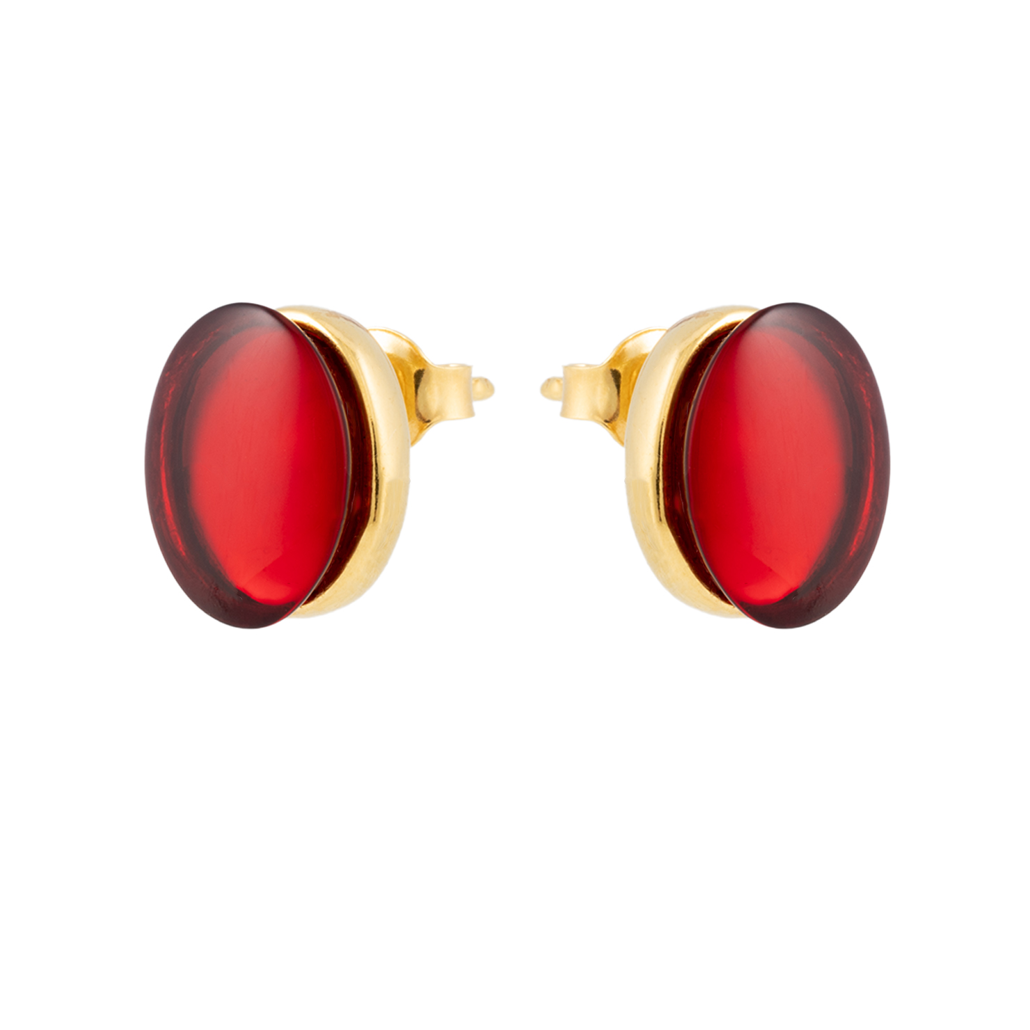 Thumbnail of Carmen gold studs earrings with red amber