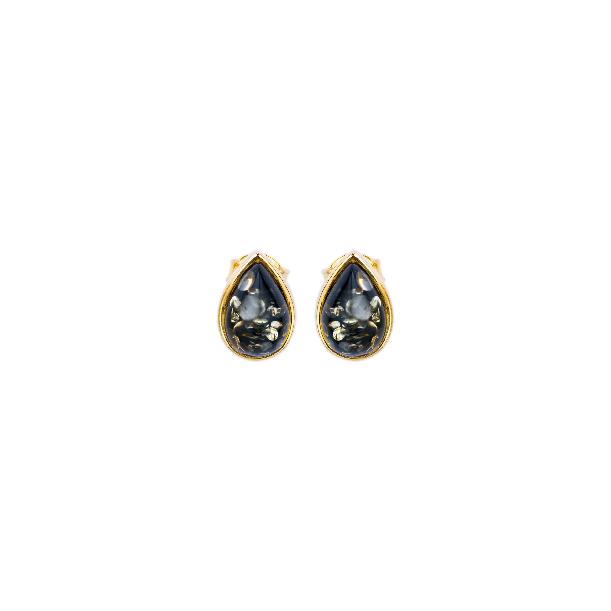 Thumbnail of Gold stud earrings with green Baltic amber