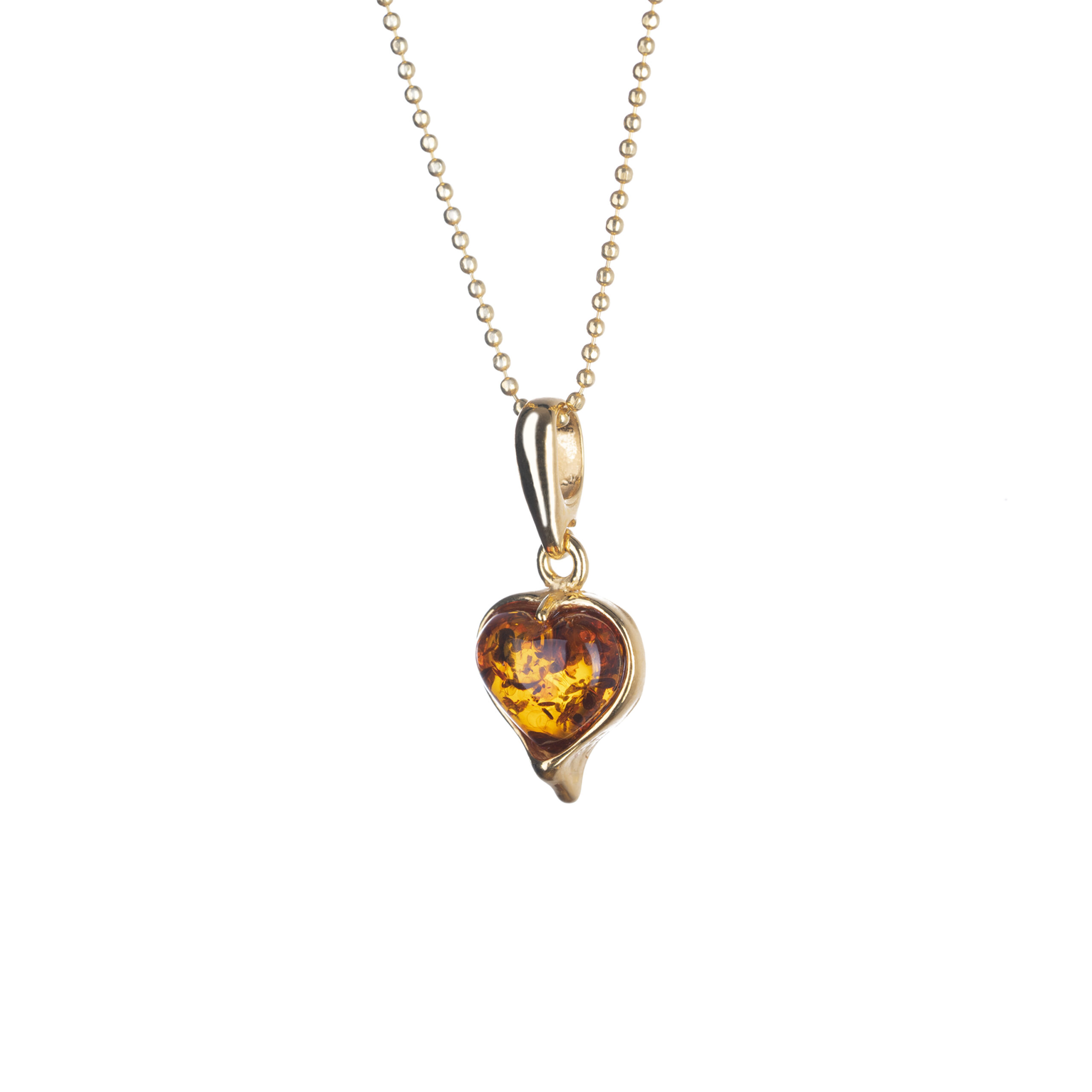 Heart gold necklace with amber