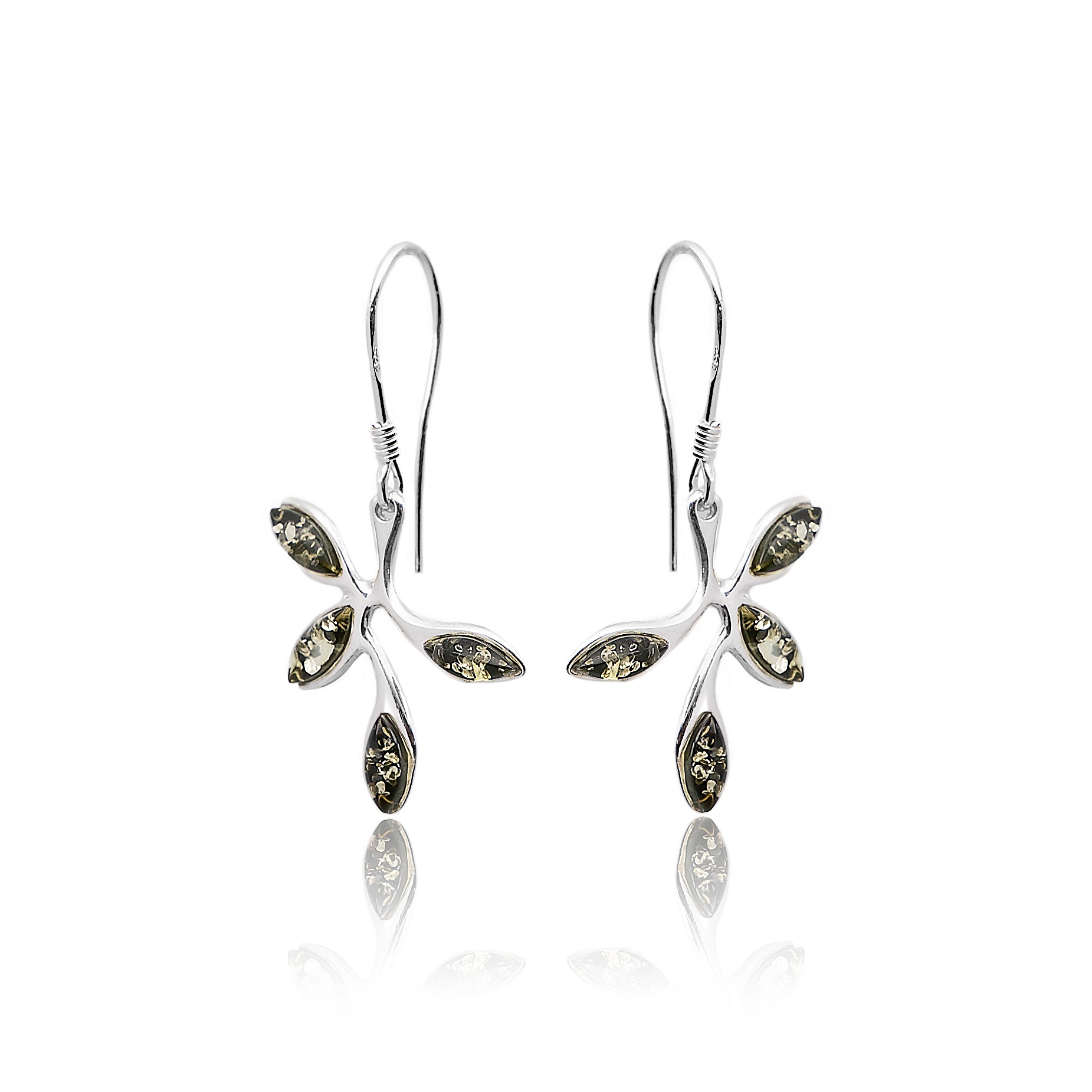 Leaf earrings with green amber M