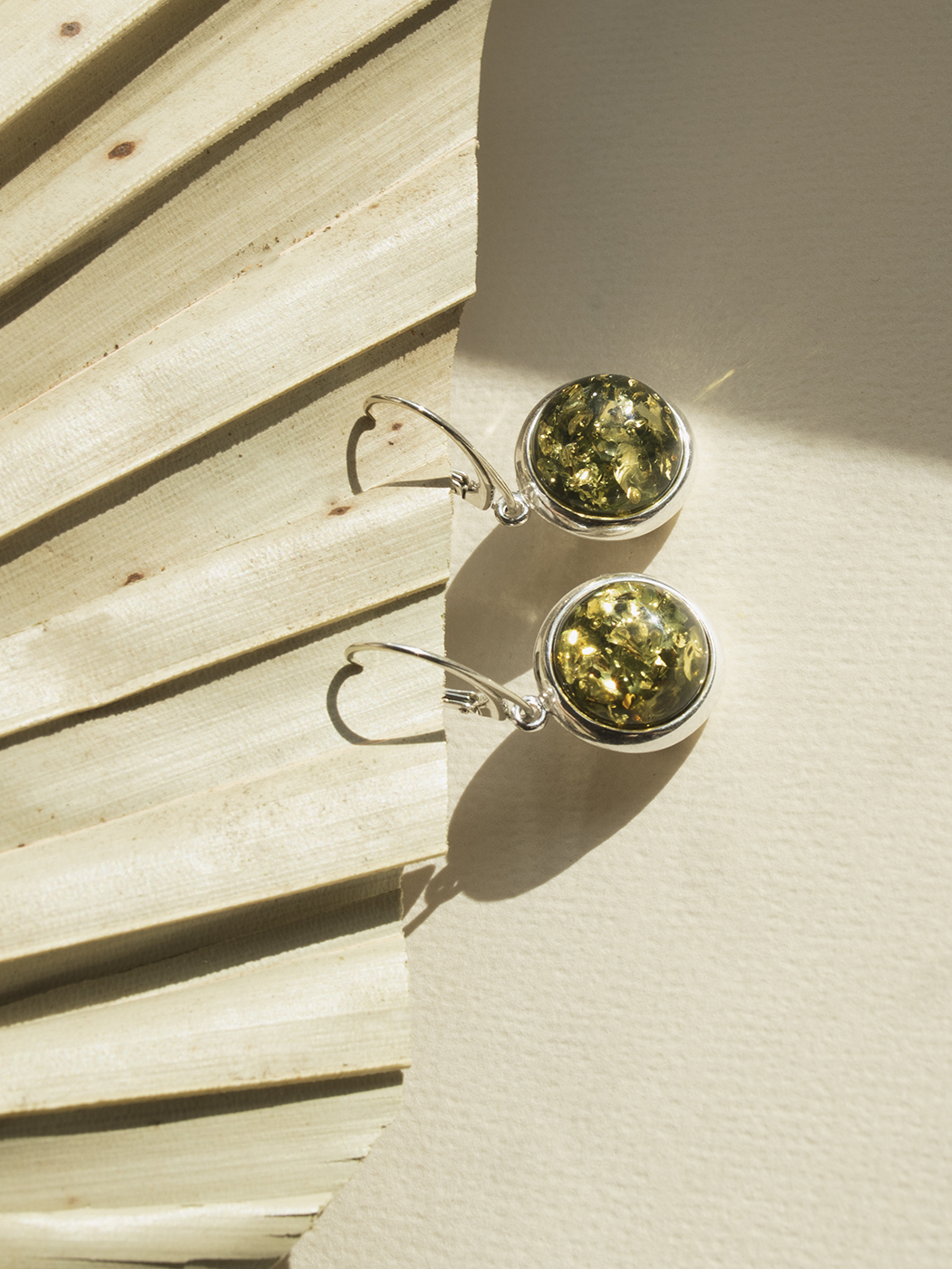Luna silver earrings with green amber
