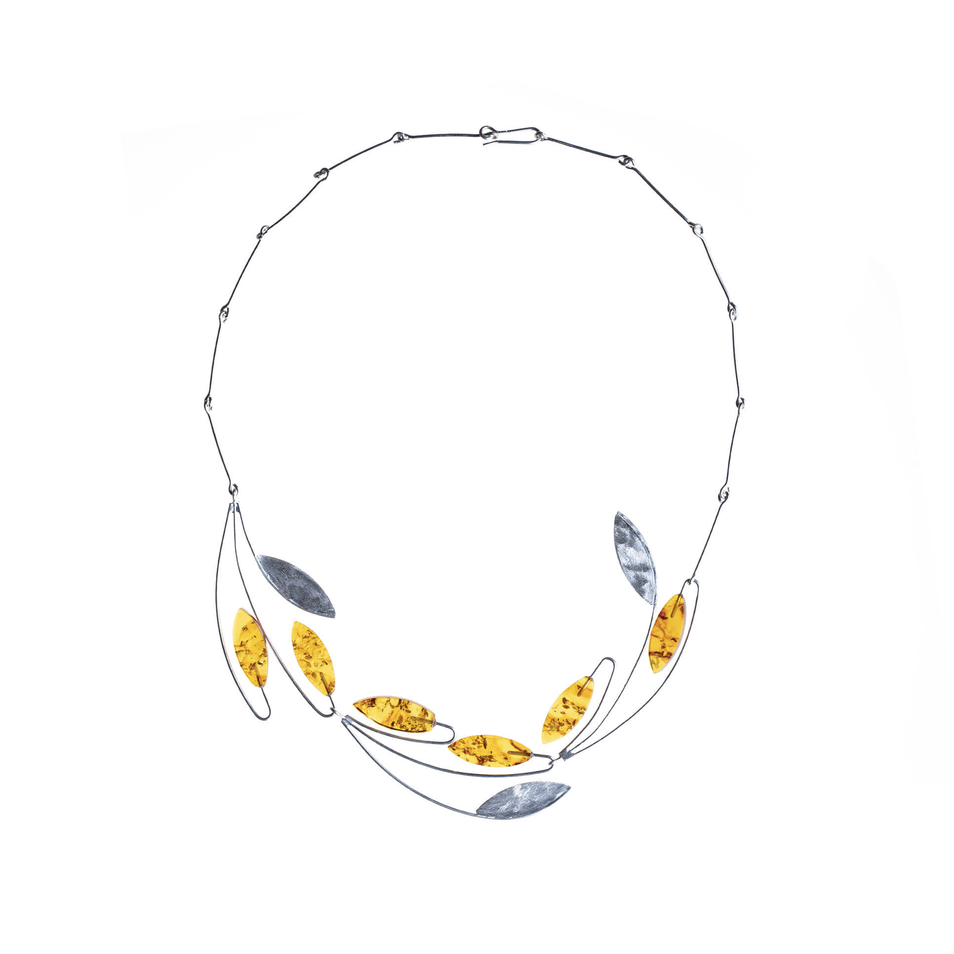 Modern silver necklace with Baltic amber