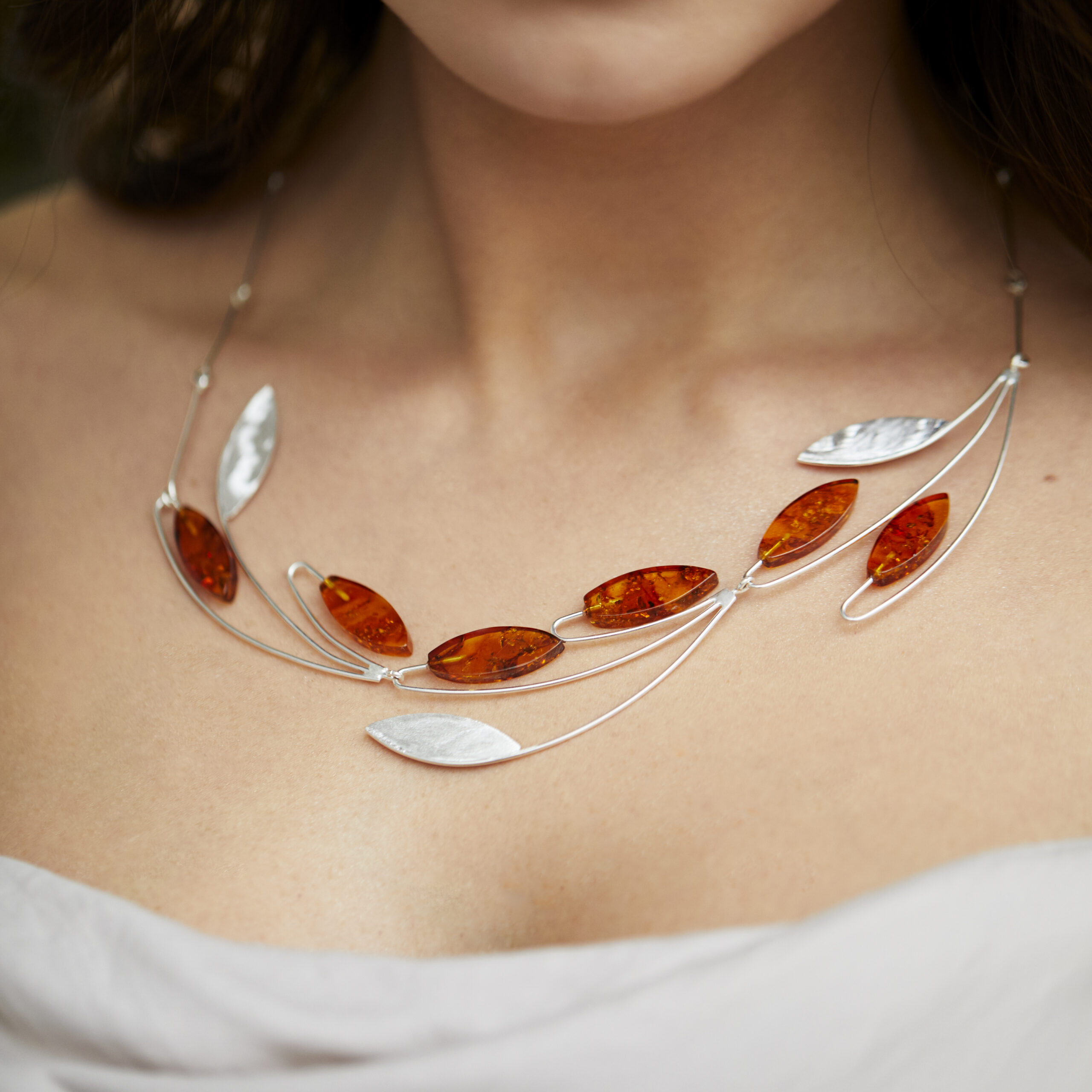 Thumbnail of Modern silver necklace with Baltic amber
