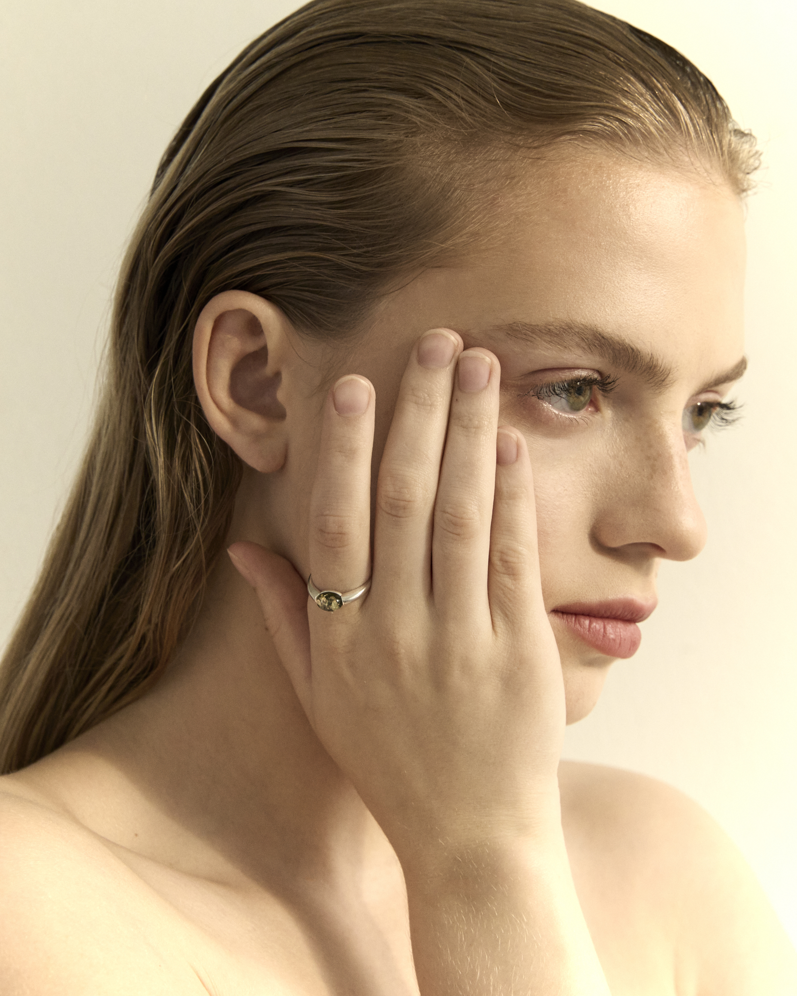 Nora silver ring with green amber