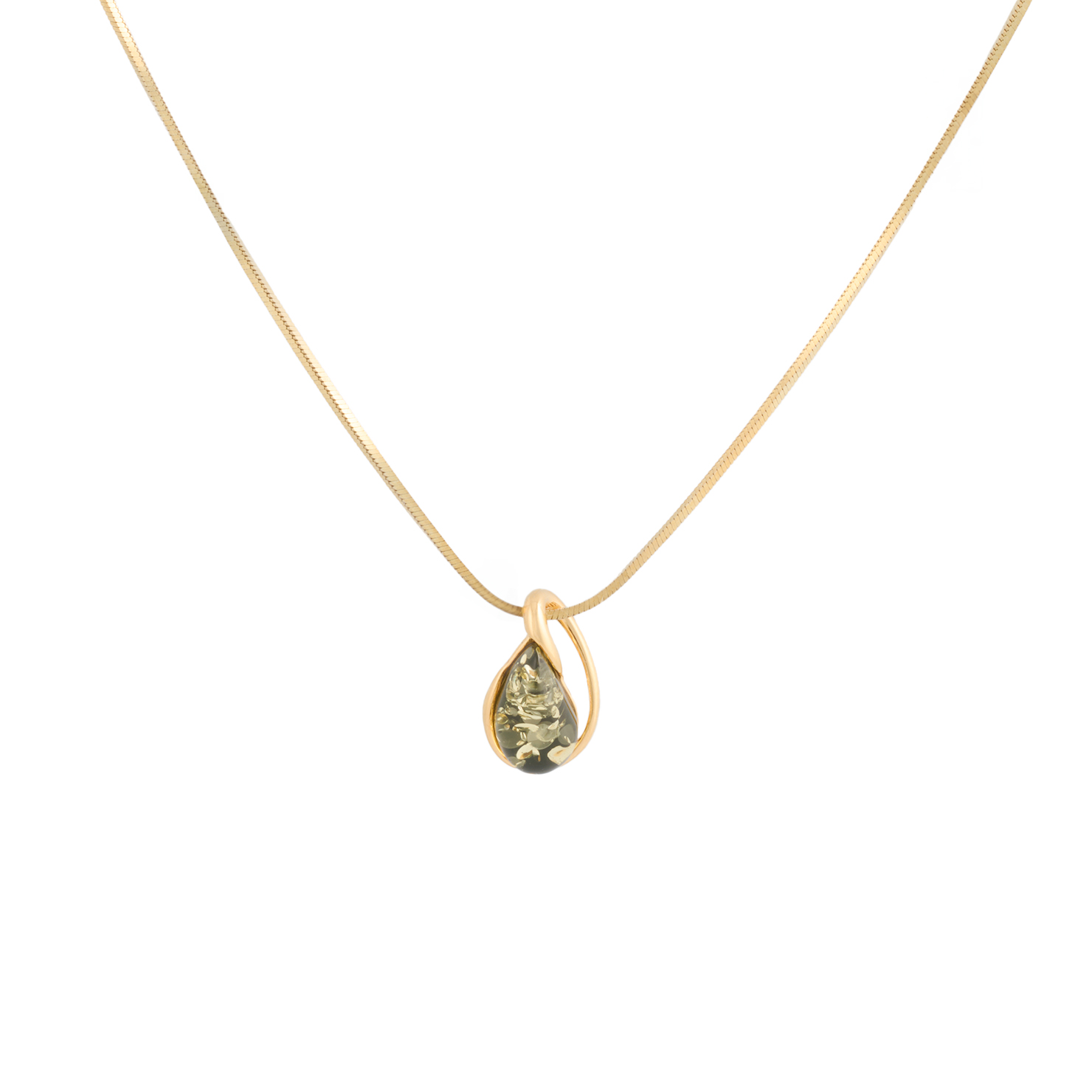 Petite gold necklace with green amber