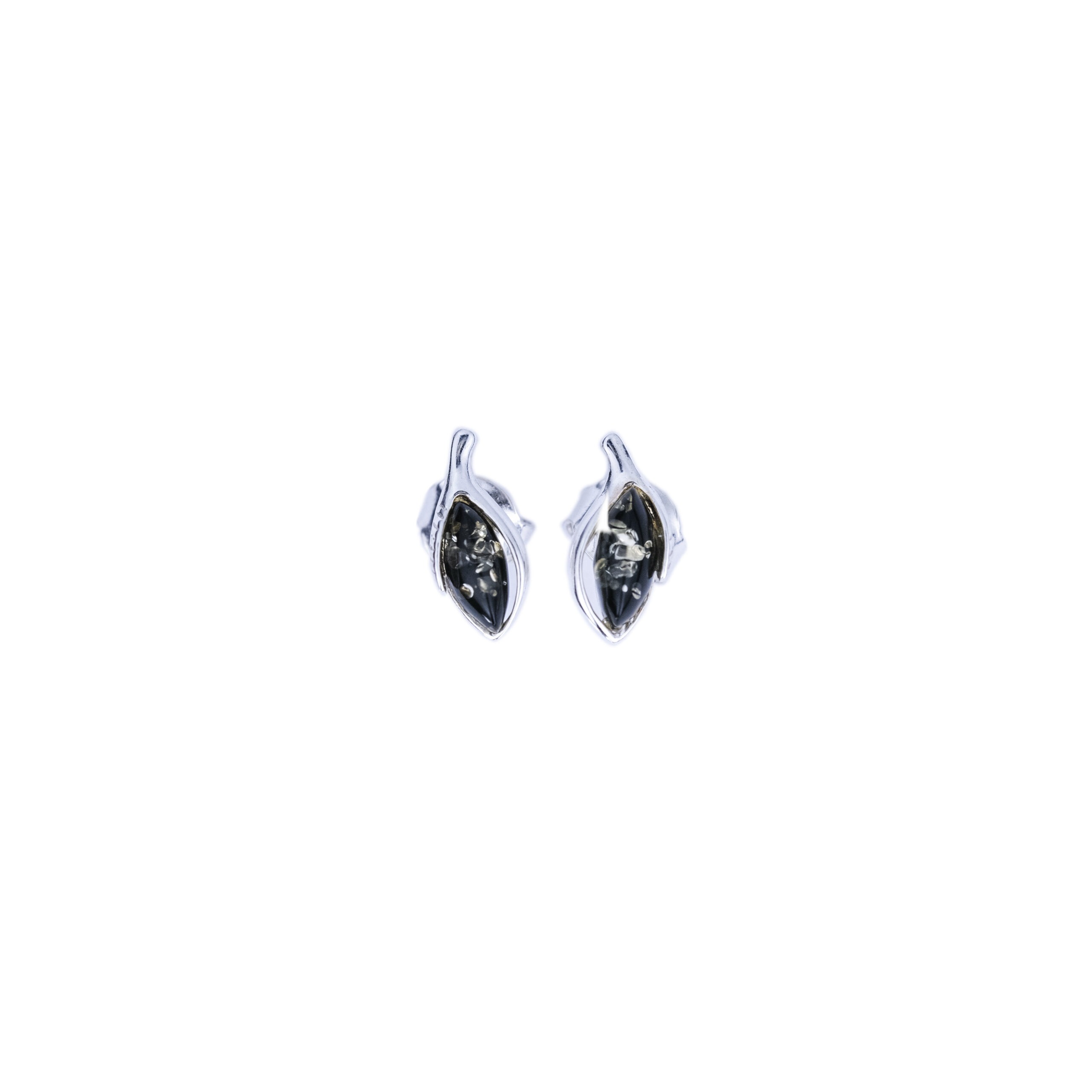 Petite leaf stud earrings with green amber
