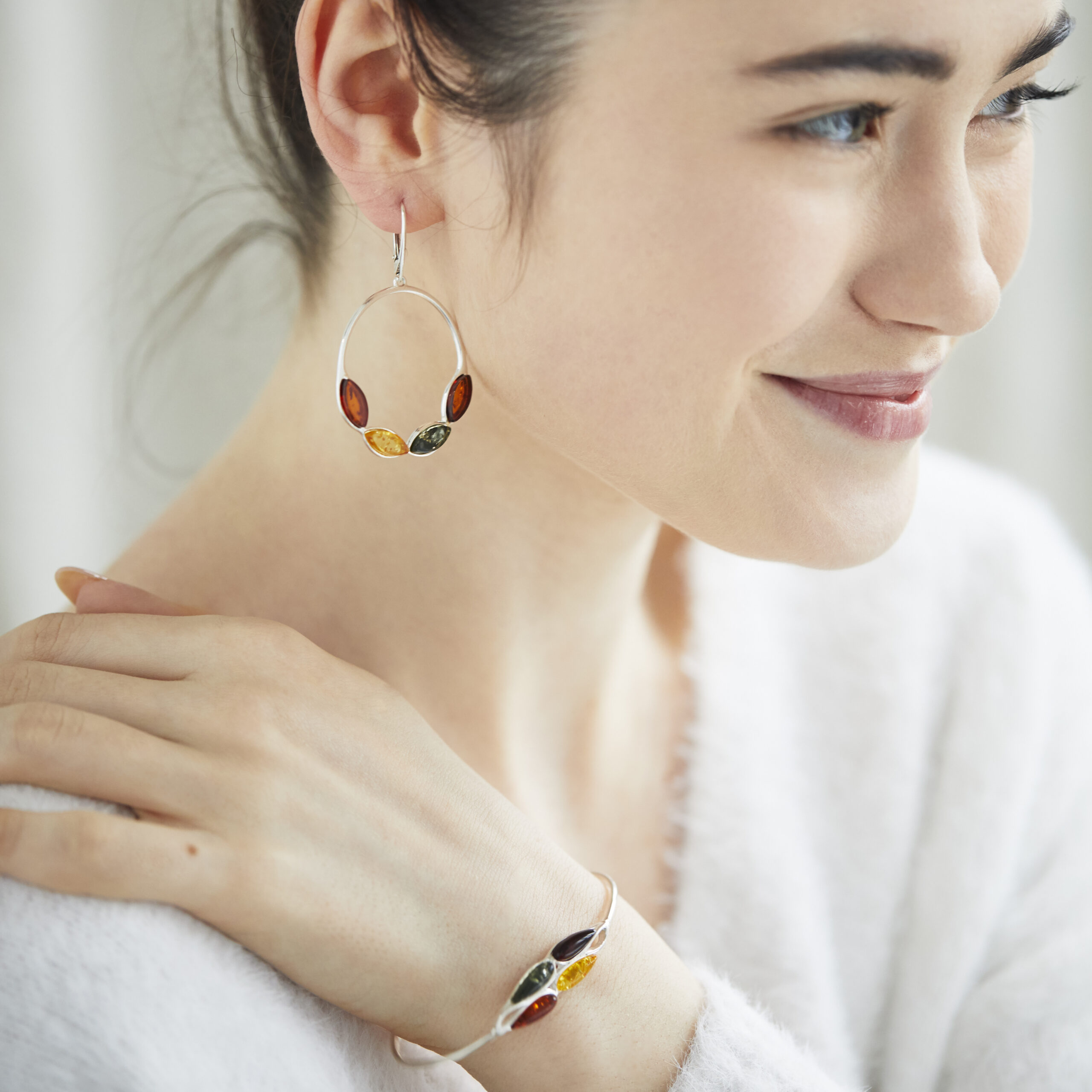 Thumbnail of Silver cuff bracelet with Baltic amber
