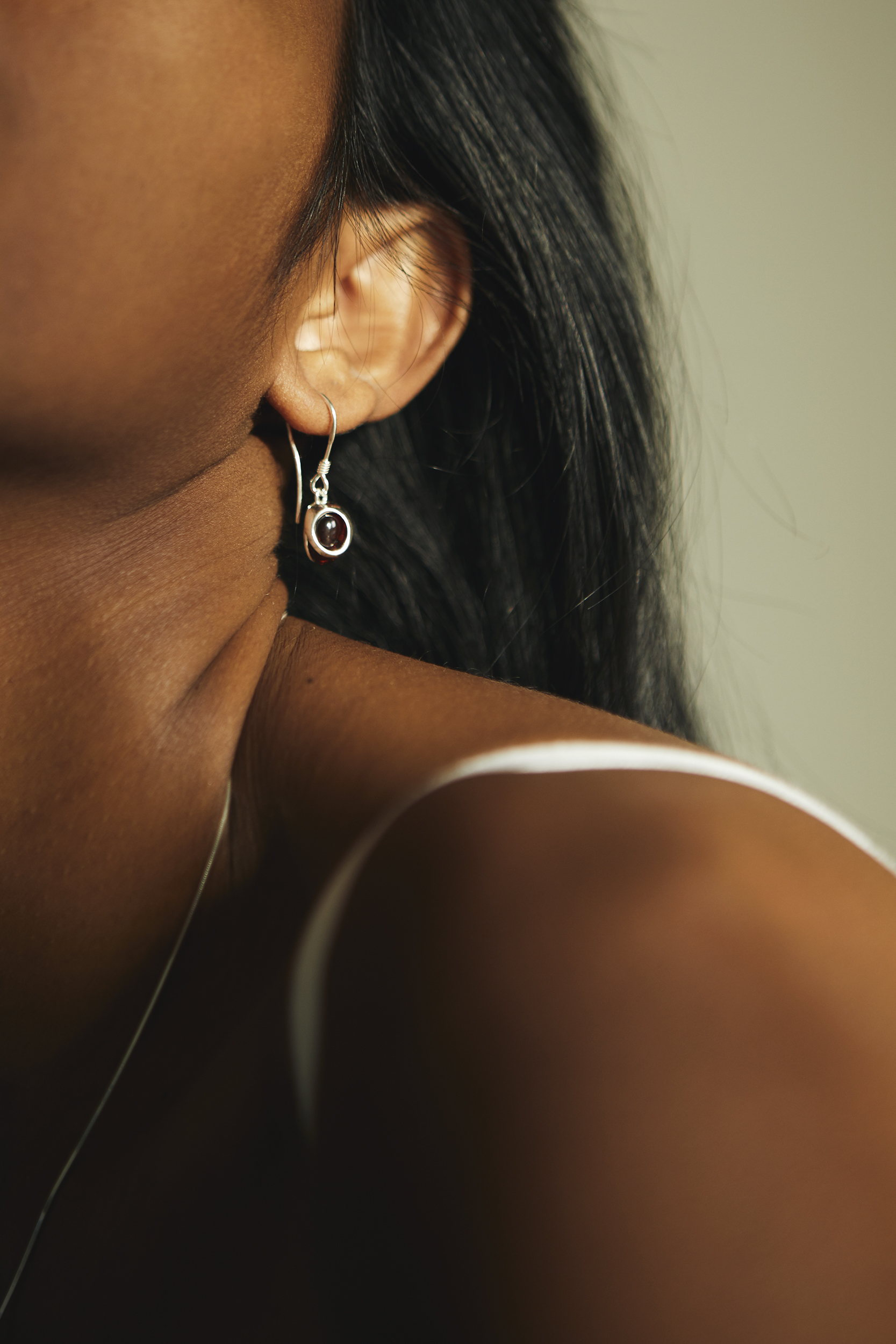 Silver earrings with cognac Baltic amber
