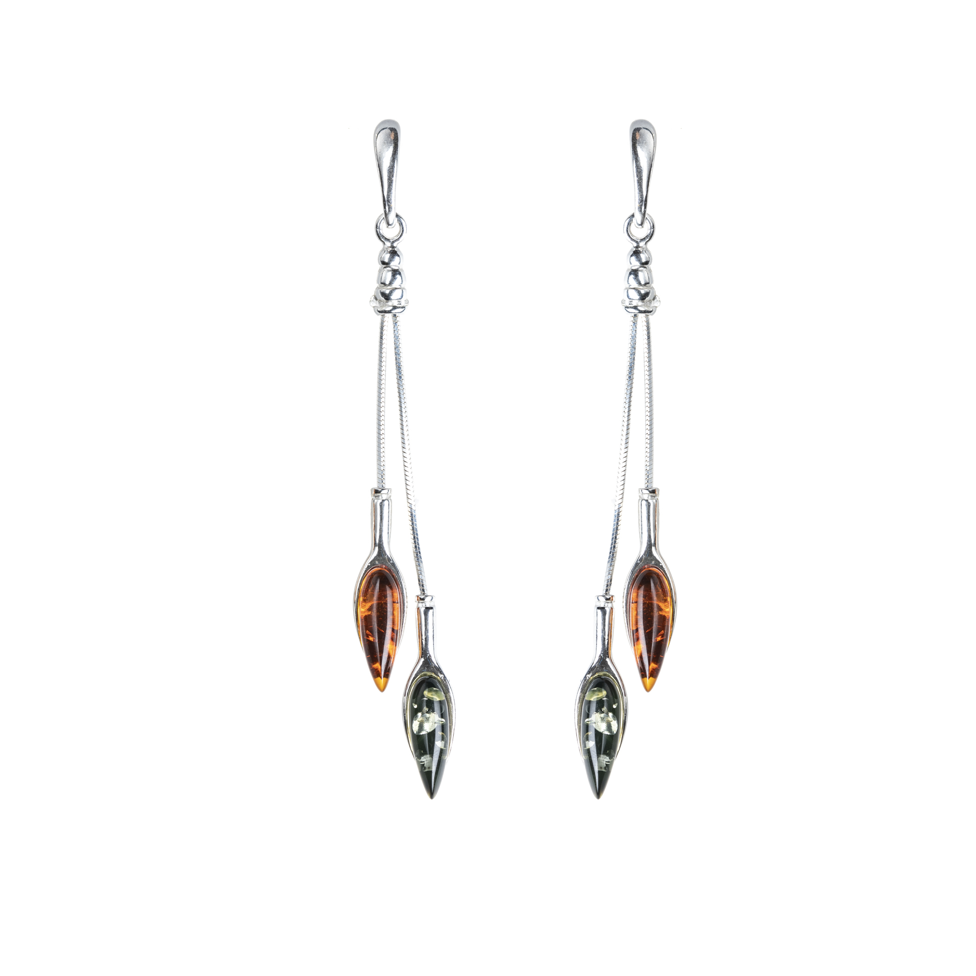 Thumbnail of Silver earrings with cognac and green amber