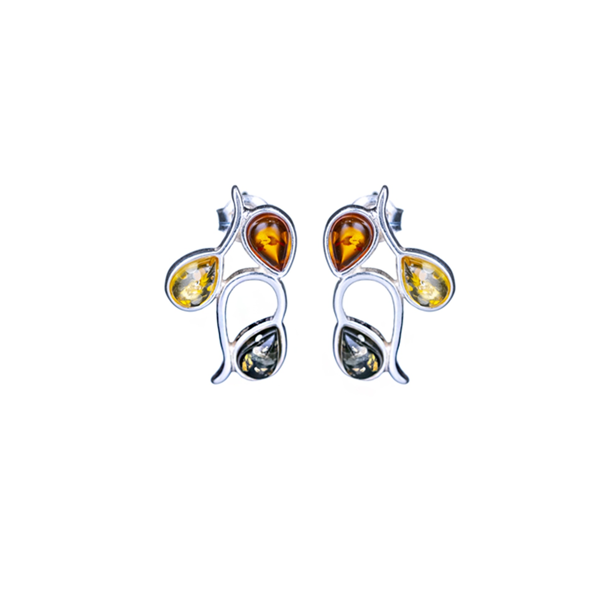 Silver earrings with mixed Baltic amber