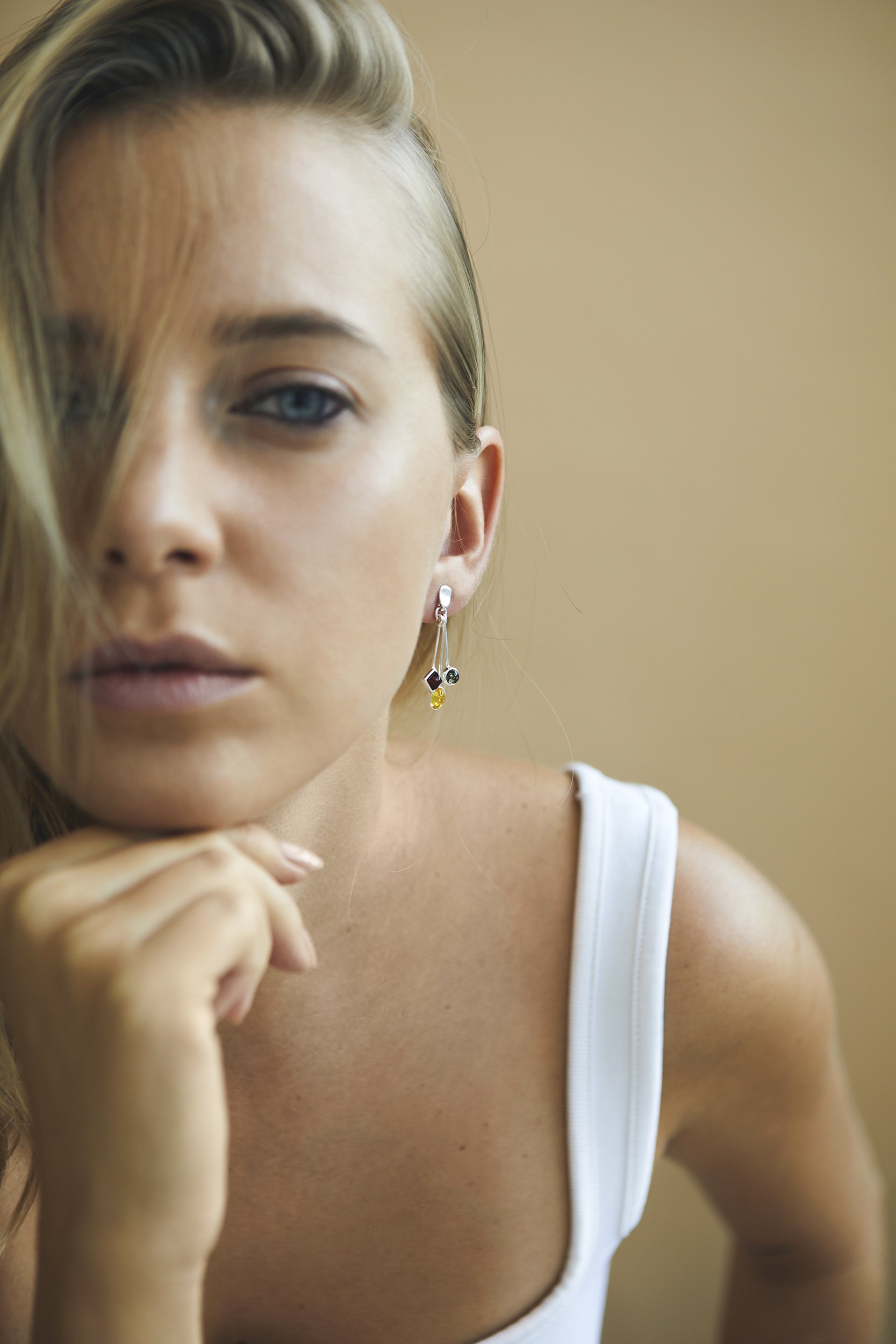 Thumbnail of Silver earrings with mixed Baltic amber