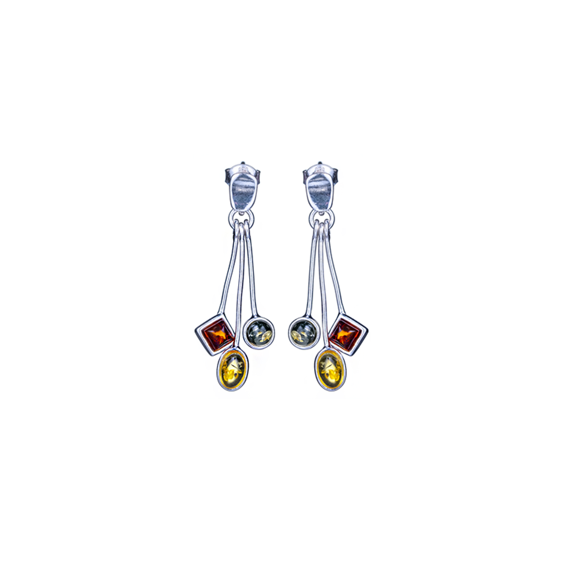 Silver earrings with mixed Baltic amber