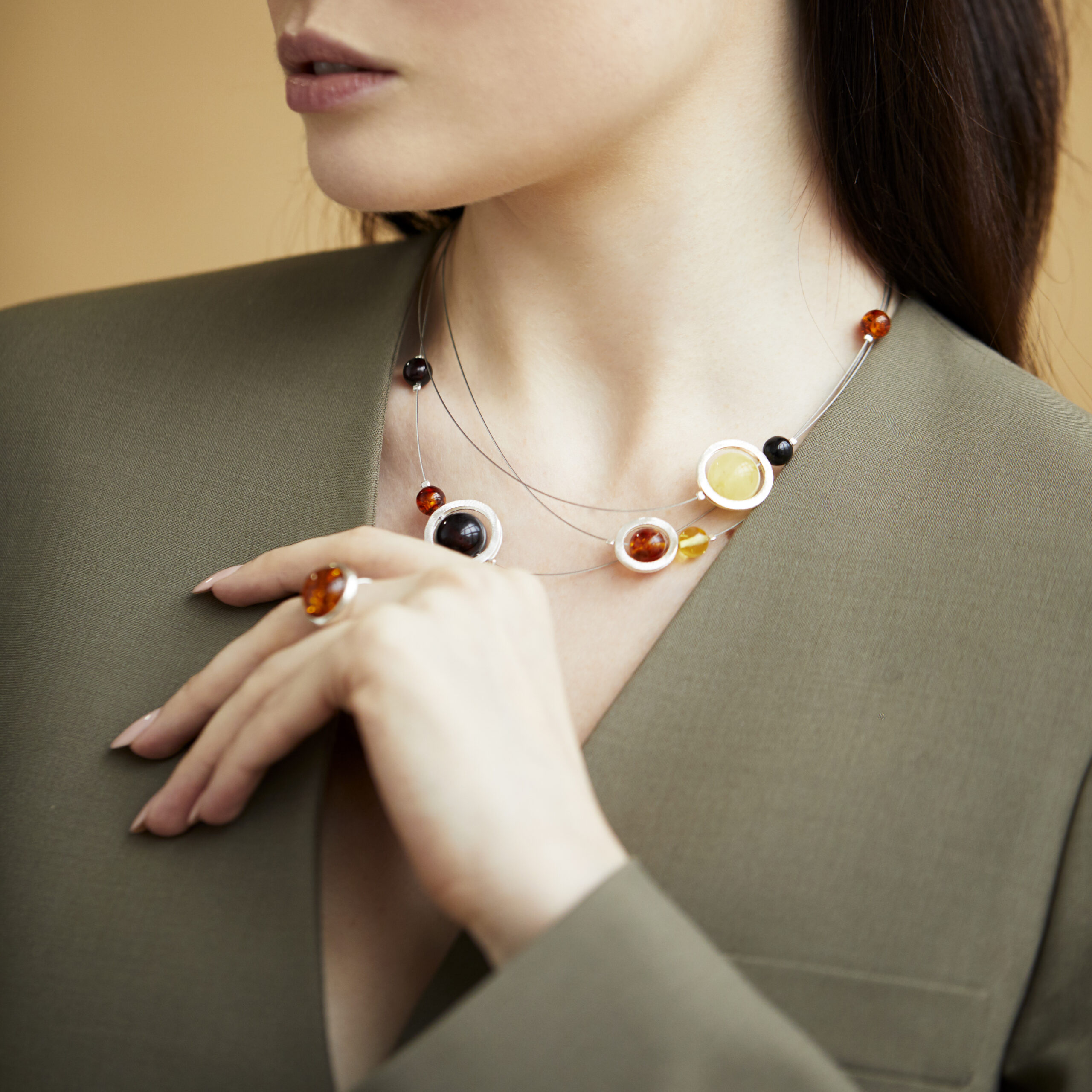 Silver necklace with Baltic amber