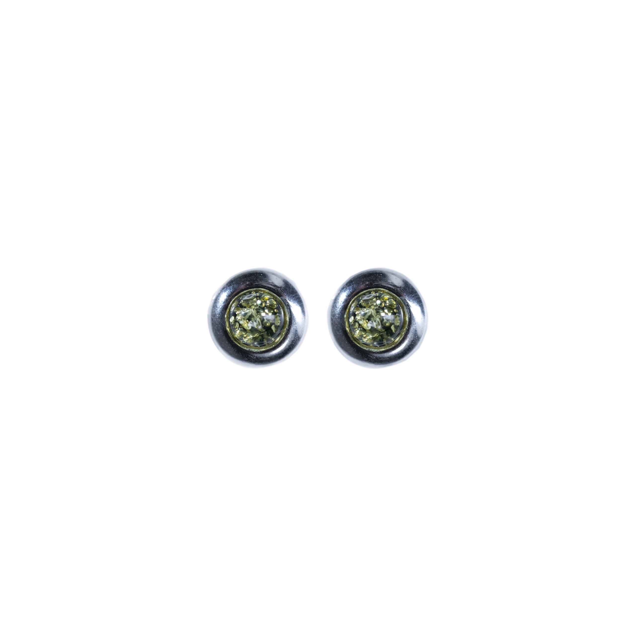 Thumbnail of Silver stud earrings with green Baltic amber
