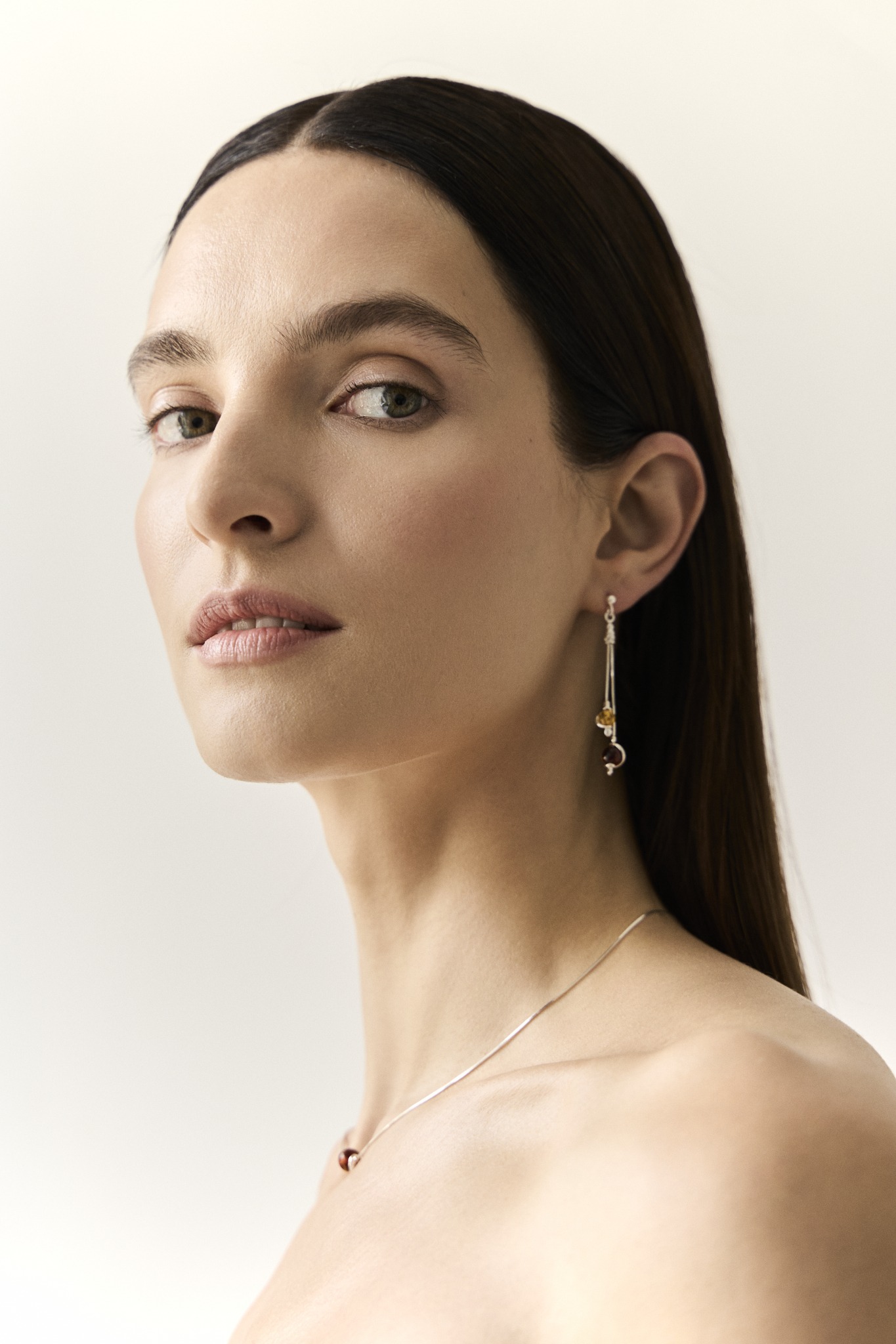 Thumbnail of Sophia silver earrings with amber
