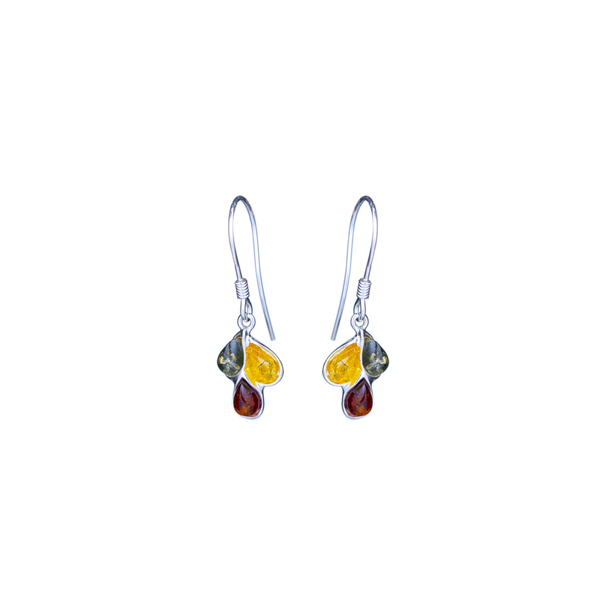 Trio dangle earrings silver with amber