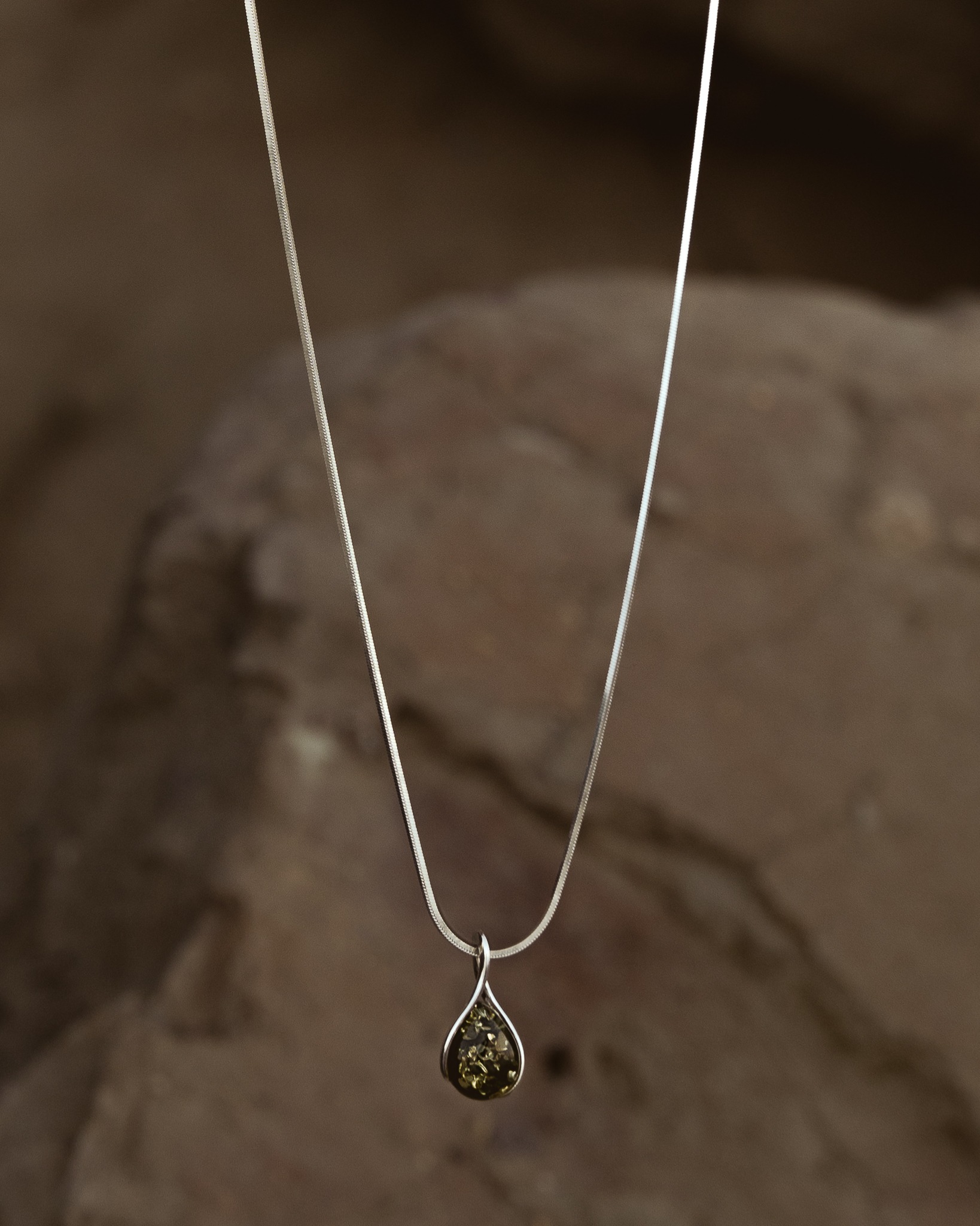Thumbnail of Victoria silver necklace with green amber
